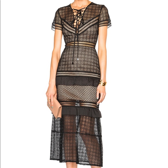 Self-Portrait Dresses & Skirts - Self-Portrait Lace Up Peplum Midi Dress